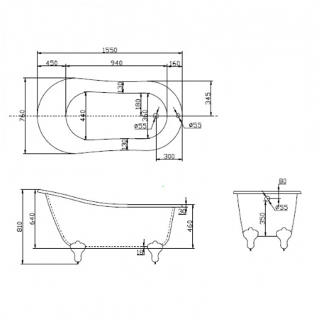 Акриловая ванна BelBagno BB06-1550-BRN 155х76 на ножках фото
