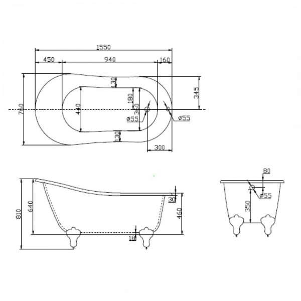 Акриловая ванна BelBagno BB06-1550-BRN 155х76 на ножках фото