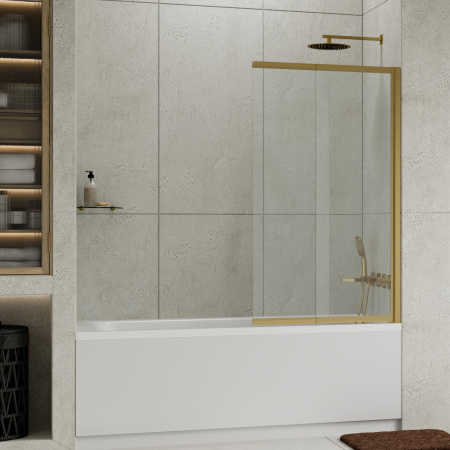 Стеклянная шторка на ванну WasserKRAFT Schunter 82S02-100 матовое золото фото