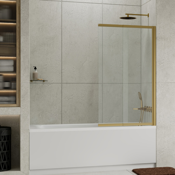 Стеклянная шторка на ванну WasserKRAFT Schunter 82S02-80 матовое золото фото