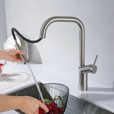 Смеситель для кухни с выдвижным изливом Vincea VKF-107BN брашированный никель фото