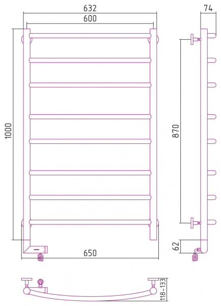 Полотенцесушитель электрический Сунержа Галант 2.0 100х60 с блоком управления слева, 00-5200-1060 фото