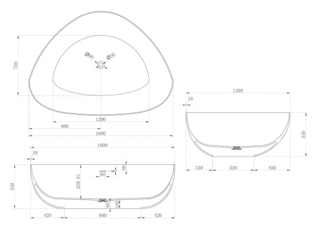 Ванна из искусственого камня Abber Stein AS9608 180x130 белая матовая фото