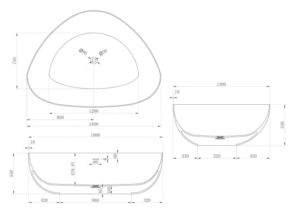 Ванна из искусственого камня Abber Stein AS9608 180x130 белая матовая фото