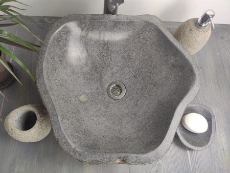 Накладная раковина из речного камня RS386 (46*43*15) фото