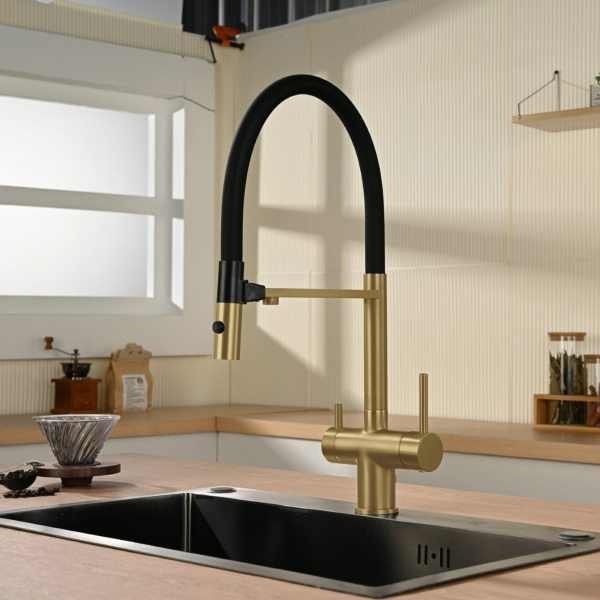 Смеситель для кухни с подключением к фильтру Vincea VKF-120BG брашированное золото фото