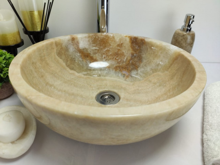 Накладная раковина из оникса Indo Bowl Yellow Small TinLip BO-00331 фото