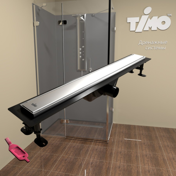 Душевой лоток Timo Eco 70 SP10700-PG10700 с порогами из нерж. стали и декоративной панелью PG10-700 фото