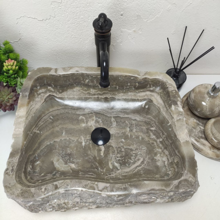 Накладная раковина из оникса Erozy Grey EO-01563 (55*45*15) фото