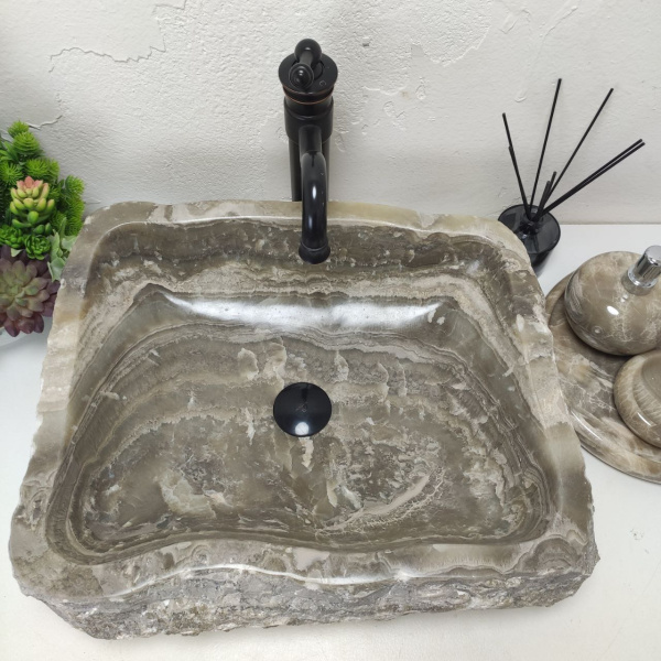 Накладная раковина из оникса Erozy Grey EO-01563 (55*45*15) фото