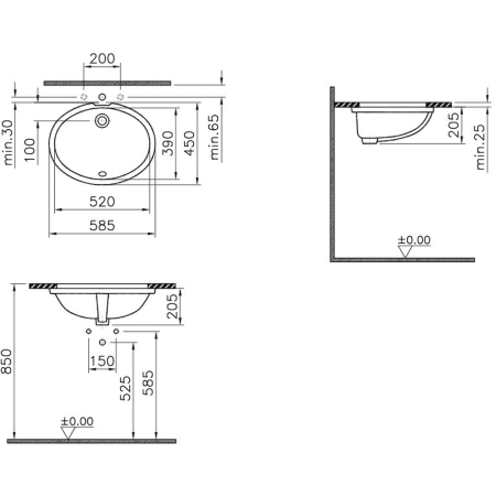 Раковина встраиваемая снизу Vitra S20 6069B003-0012 58x39 фото