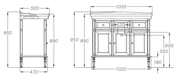 Тумба под раковину Opadiris Кантара 105 00-00003690 слоновая кость фото