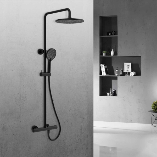 Душевая система (стойка) с термостатом Vincea Esse VSFS-1E0TMB черная матовая фото