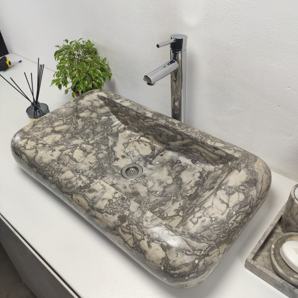 Накладная раковина из мрамора Kotak Luncur bibir Doreng KL-00864 (70*40*15) фото