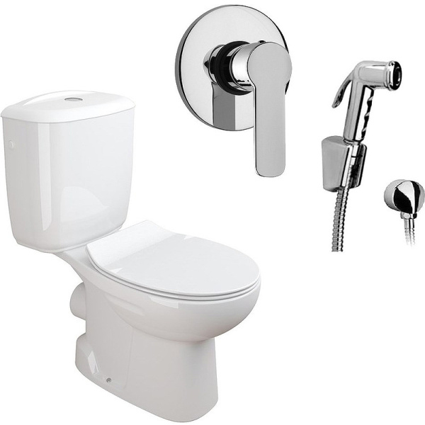 Комплект унитаза компакт с гигиеническим душем Sanitana Munique NC555661arona с бачком и сиденьем Микролифт фото