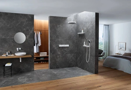 Шланговое подключение Hansgrohe Rainfinity Porter 500 26858700 с полочкой фото