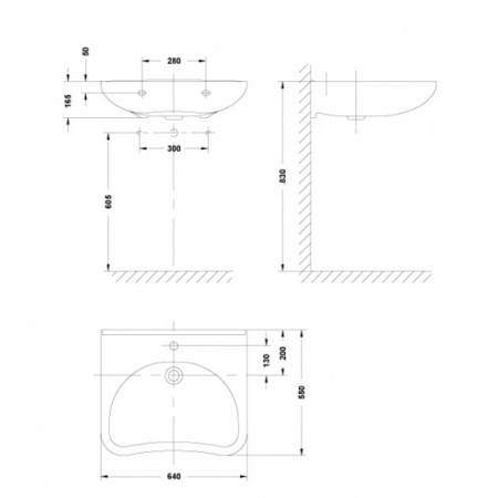 Подвесная раковина для инвалидов Gala Blue 10060 64 см фото
