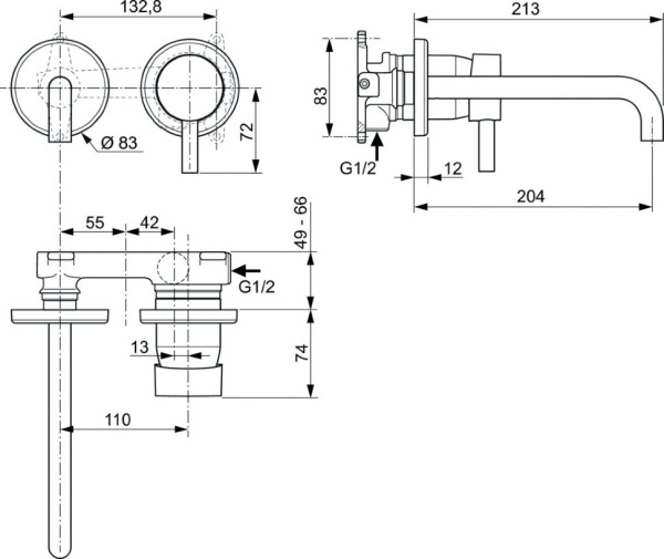 Настенный смеситель для раковины Ideal Standard CERALINE A6938XG фото