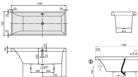 Квариловая ванна Villeroy & Boch Squaro UBQ170SQR2V-01 170x75 фото