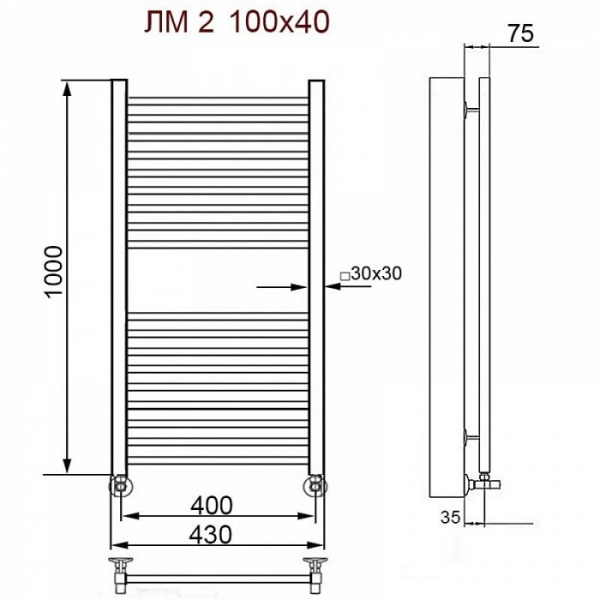 Водяной полотенцесушитель Ника Modern ЛМ 2 100/40 с вентилями фото