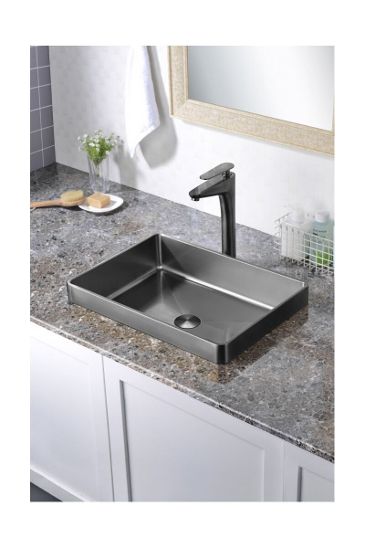 Раковина встраиваемая сверху Abber Wasser Kreis AF2401GM оружейная сталь фото