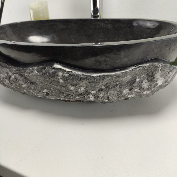 Накладная раковина из мрамора Oval Black Marmo Wave OM-00870 (57*37*15) фото