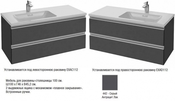 Тумба с раковиной Jacob Delafon Vox EB2026-RA-442 100 см cерый антрацит фото