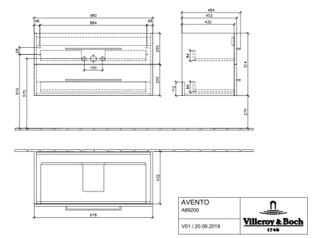 Тумба с раковиной Villeroy&Boch Avento A89200B4 100 см фото