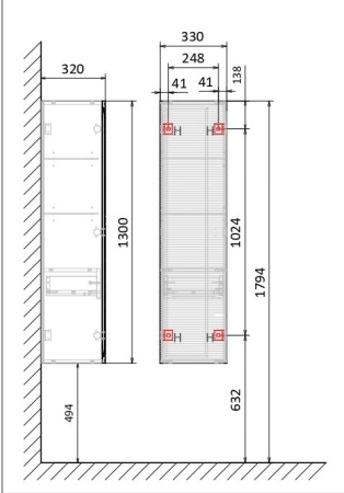 Пенал подвесной Jorno Karat Kar.04.130/P/W белый фото
