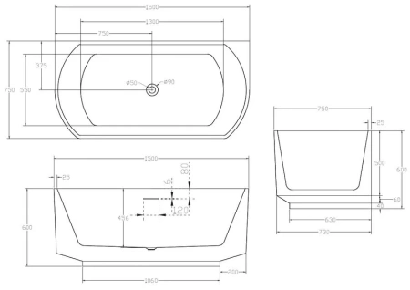 Ванна акриловая Abber AB9488-1.5 150x75 фото