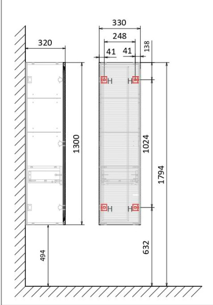 Пенал подвесной Jorno Karat Kar.04.130/P/W белый фото