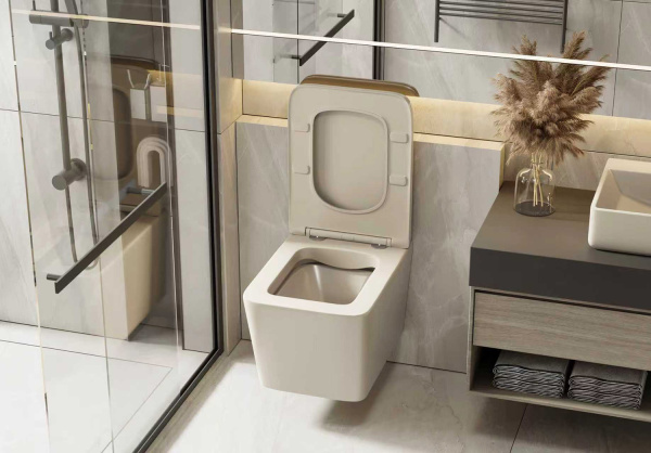 Подвесной унитаз безободковый Abber Rechteck AC1201MBE светло-бежевый фото