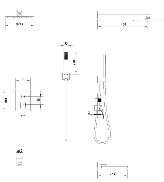 Душевая система скрытого монтажа Vincea Puro VSFW-5P1GM вороненая сталь фото