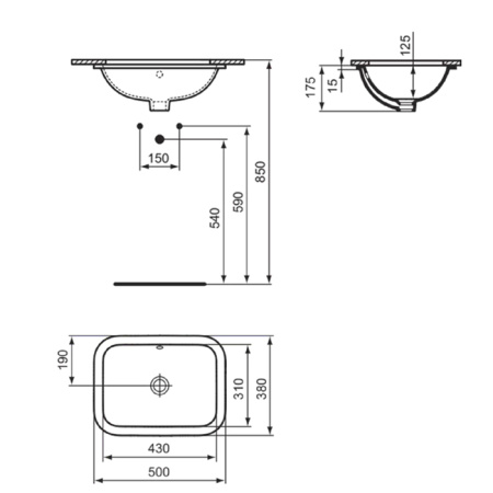 Встраиваемая раковина снизу Ideal Standard Connect E505801 50x38 фото