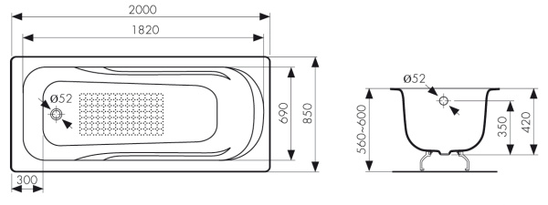 Чугунная ванна Kaiser КВ-2001 200x85 с антискользящим покрытием фото