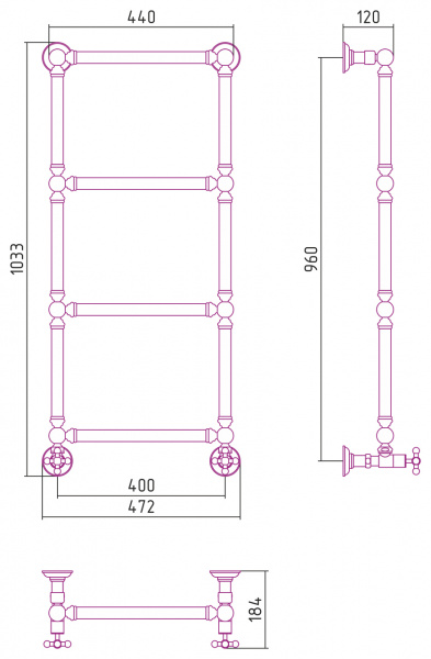 Водяной полотенцесушитель Сунержа Ренессанс 96х40 032-0280-9640 матовое золото фото