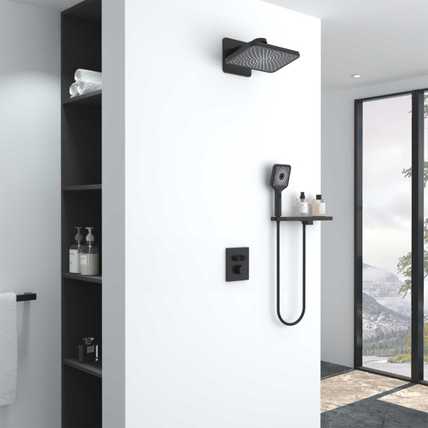 Душевая система скрытого монтажа с термостатом Vincea Inspire VSFW-3I21MT4RMB черная матовая фото