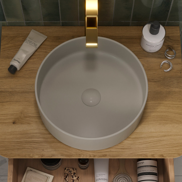 Накладная раковина EQUIL 110АMK 35x35 серо-бежевая фото