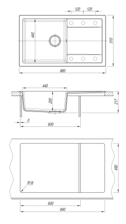 Кухонная мойка ТЕХНО 860 Dr. Gans 25.030.D0860 серый фото