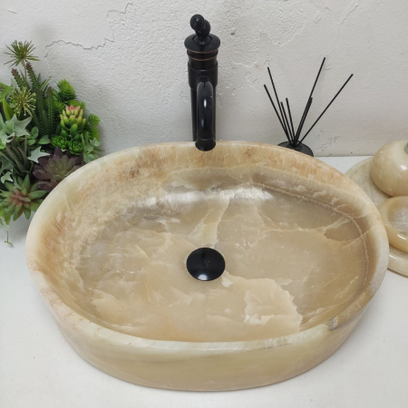 Накладная раковина из оникса Oval Yellow OY-01579 (53*38*14) фото