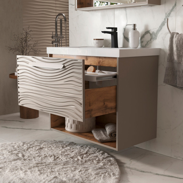 Тумба под раковину EQUIL Gleam 80 tpGLEAM80.1Y.N-25 амарок/дуб вотан фото