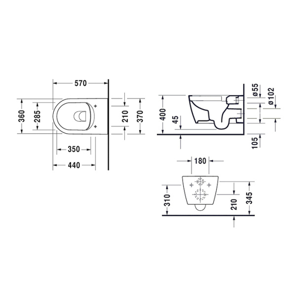 Подвесной унитаз безободковый Duravit Me by Starck 45290900A11 (25290900001+002009) с сиденьем фото