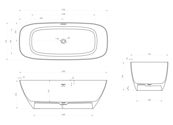 Ванна из искусственого камня Abber Stein AS9612-1.7 170x72 белая матовая фото