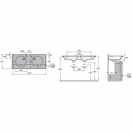 Раковина Jacob Delafon Odeon Rive Gauche EXAT112-Z-00 121х51 фото
