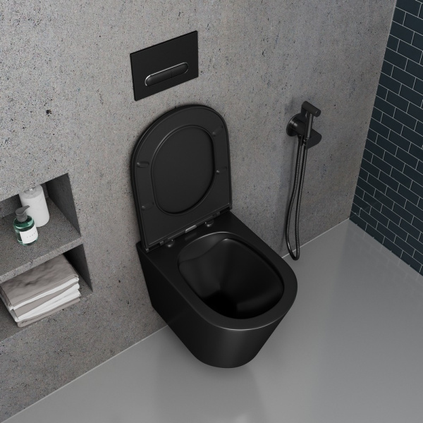 Безободковый подвесной унитаз D&K Venice DT1026025 черный матовый фото