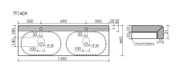 Столешница с отверстием под смеситель Sancos TT140A1X 140 см, black sky фото