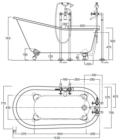 Чугунная ванна Simas 30101 153х77 покрытая эмалью внутри на ножках фото