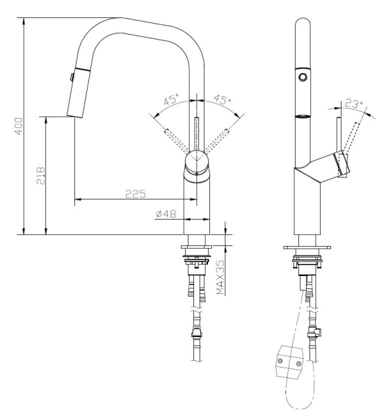 Смеситель для кухни с выдвижным изливом Vincea VKF-107BN брашированный никель фото