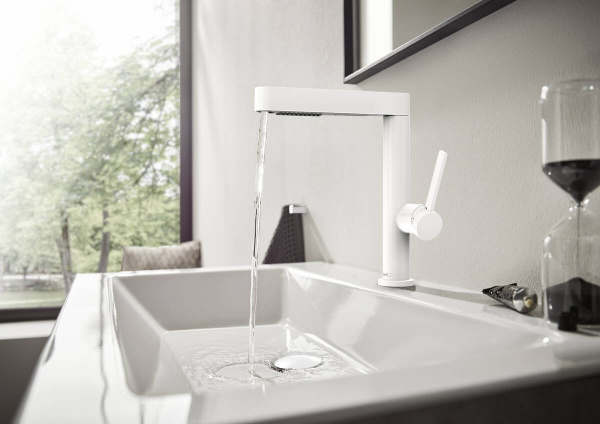 Смеситель для раковины Hansgrohe Finoris 2jet 76063700 белый матовый, с вытяжной лейкой фото