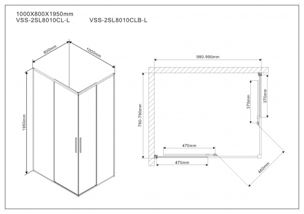 Душевой уголок Vincea Slim VSS-2SL8010CLB-L 100x80 фото
